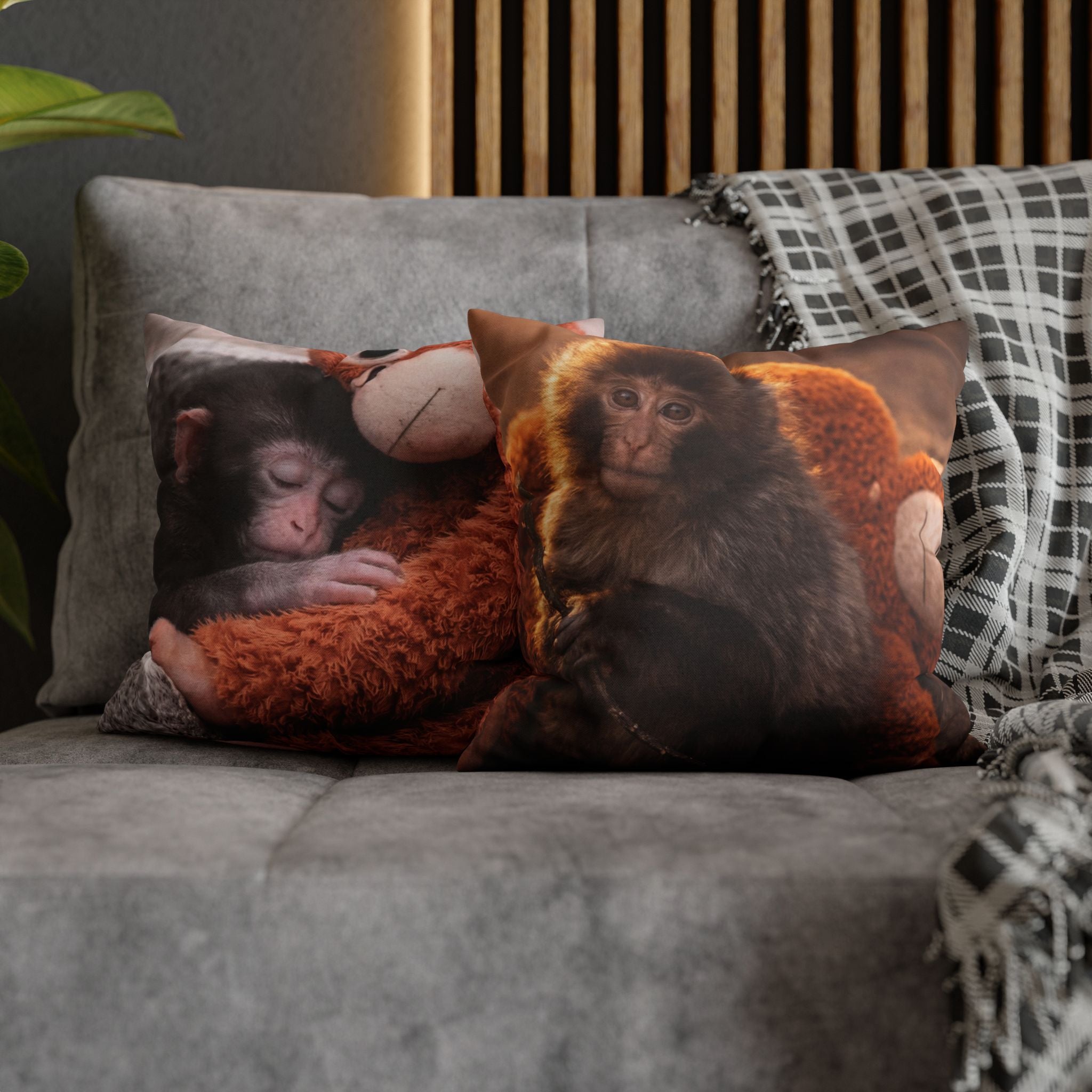 Punch Pillowcase — Cute Baby Monkey Decorative Throw Pillow