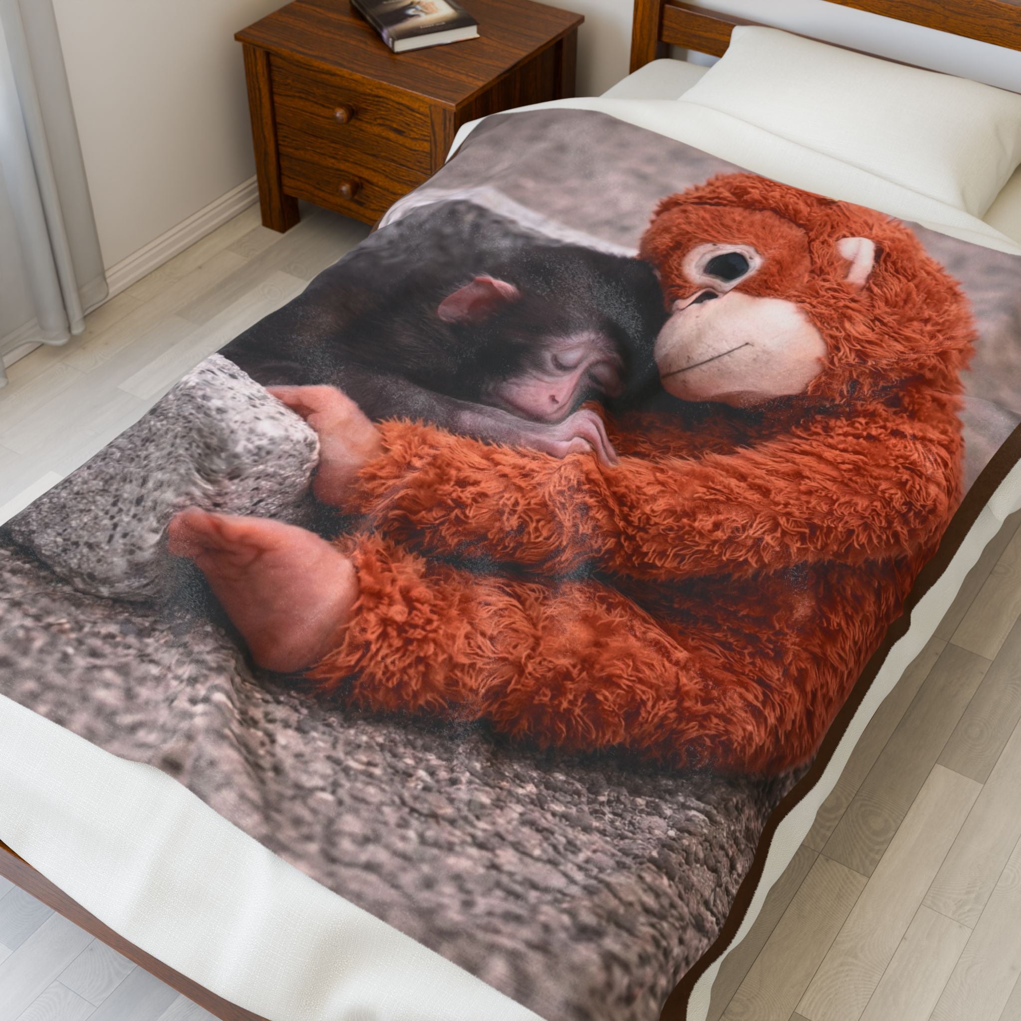 Punch Monkey Velveteen Blanket — Cozy Animal Cuddle Throw