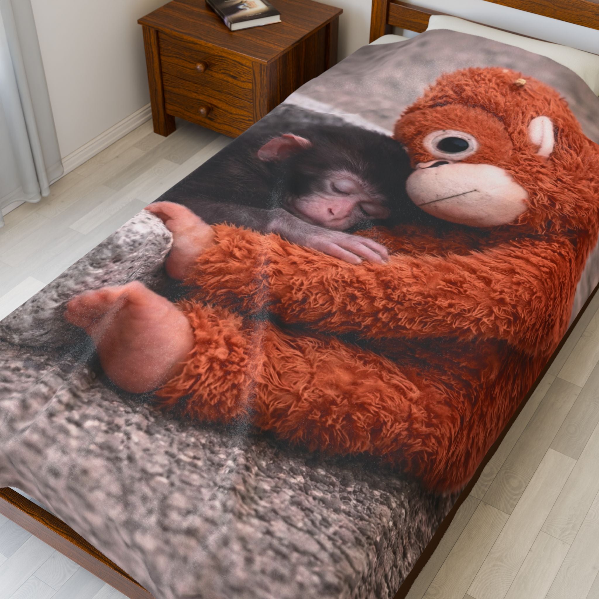 Punch Monkey Velveteen Blanket — Cozy Animal Cuddle Throw