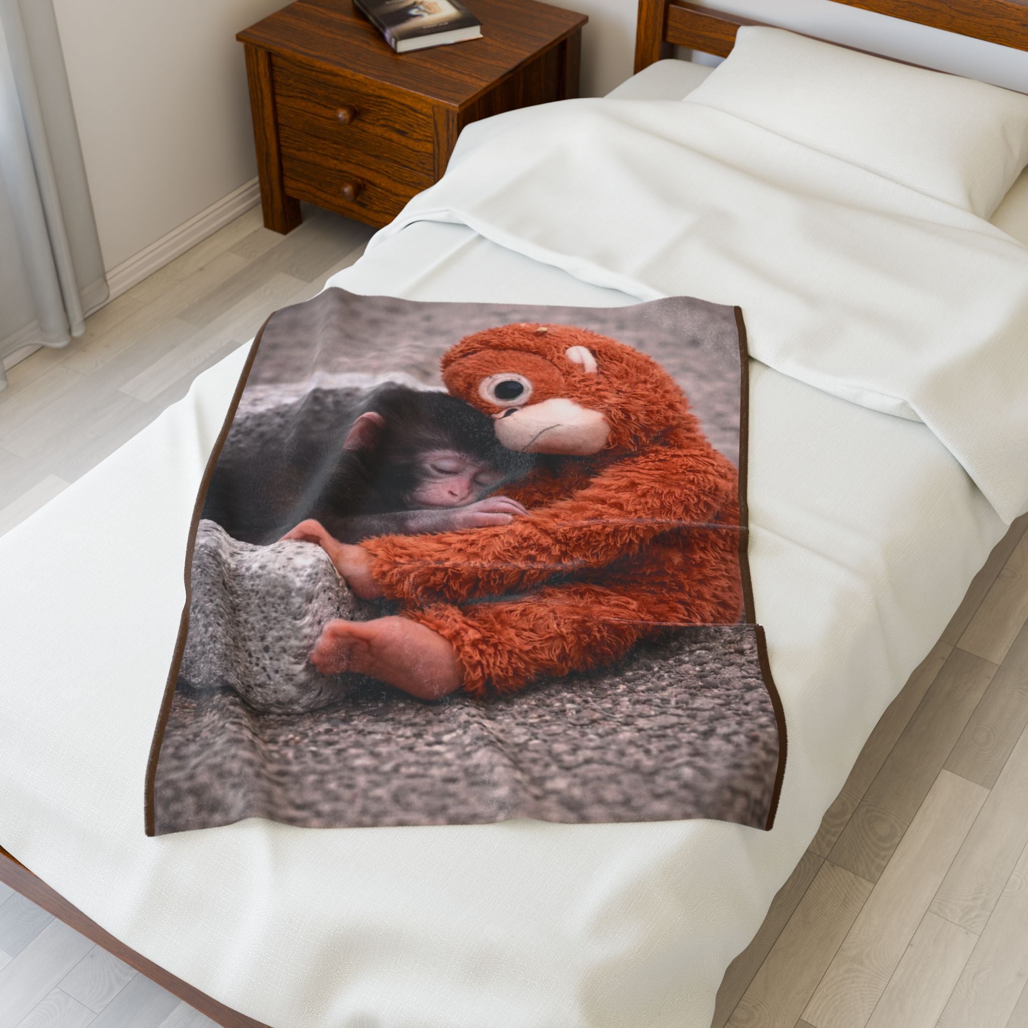Punch Monkey Velveteen Blanket — Cozy Animal Cuddle Throw