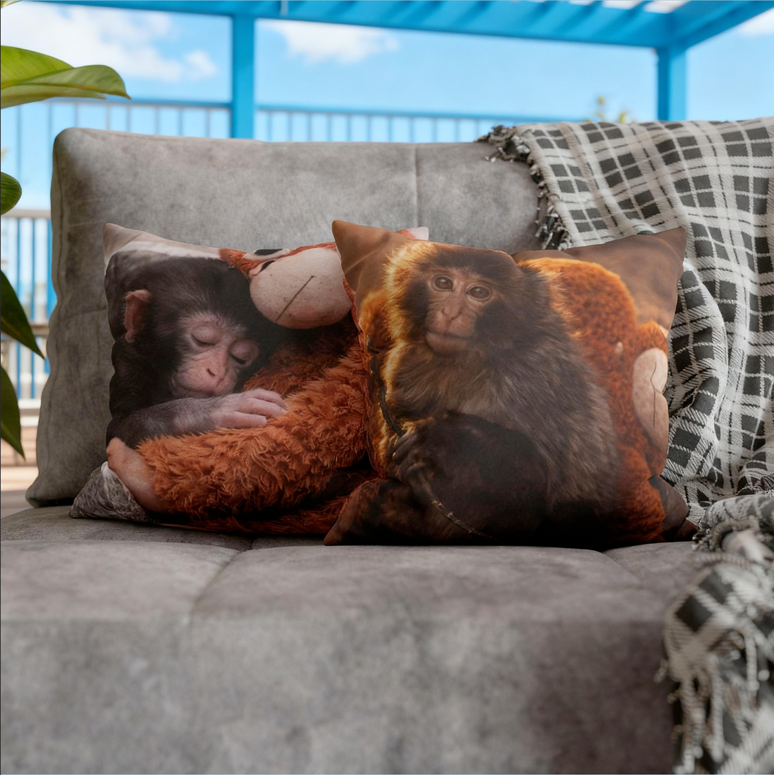 Punch Pillowcase — Cute Baby Monkey Decorative Throw Pillow